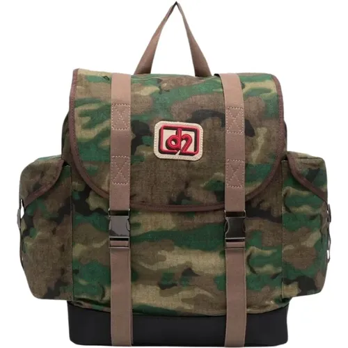 Backpacks, unisex, , Size: ONE SIZE Camouflage Maxi Backpack with D2 Pattern - Dsquared2 - Modalova