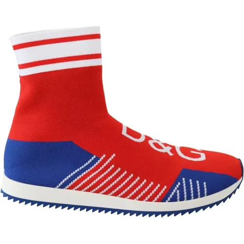 Sneakers, male, , Size: 7 1/2 US Blue Red Sorrento Logo Sneakers Socks Shoes - Dolce & Gabbana - Modalova