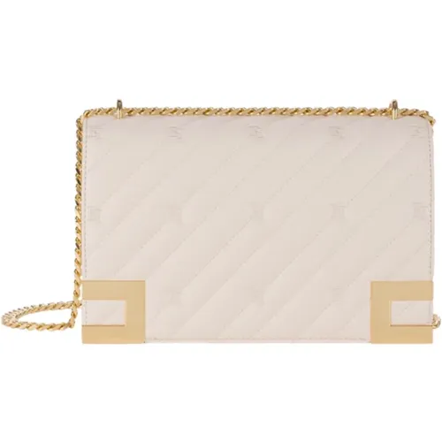 Cross Body Bags, female, , Size: ONE SIZE Quilted Shoulder Bag in Ivory Synthetic - Elisabetta Franchi - Modalova