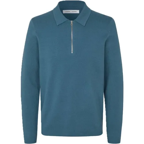 V-neck Knitwear, male, , Size: M Beige Viscose Polo Knit Sweater - Samsøe Samsøe - Modalova