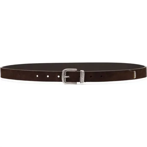 Belts, male, , Size: 100 CM Leather Belt with Silver Buckle - BRUNELLO CUCINELLI - Modalova