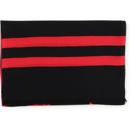 Winter Scarves, male, , Size: ONE SIZE Graphic Wool Stole in Black/Red - Salvatore Ferragamo - Modalova