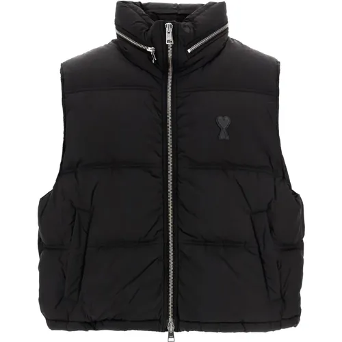 Sleeveless Down Jacket with Leather Patches , male, Sizes: M - Ami Paris - Modalova