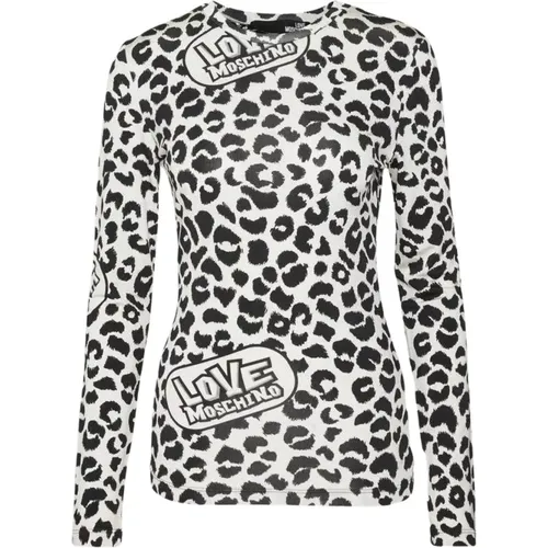 Leopard Print Logo Top , Damen, Größe: S - Love Moschino - Modalova