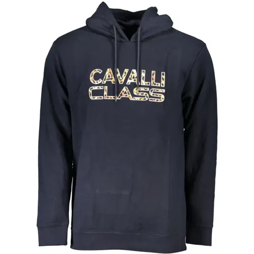 Blauer Gebürsteter Kapuzenpullover , Herren, Größe: S - Cavalli Class - Modalova