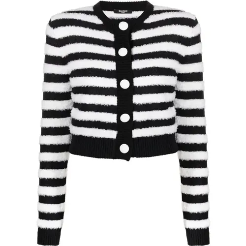 Fluffy stripes cardigan , female, Sizes: M - Balmain - Modalova