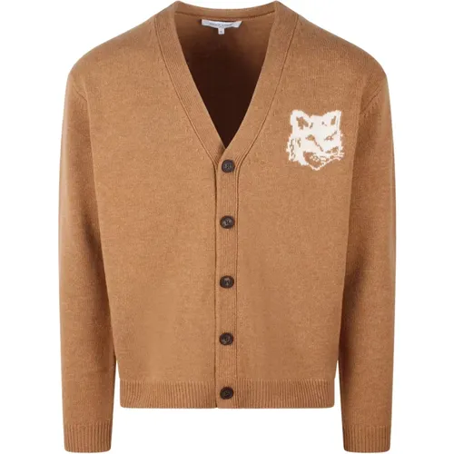 Cardigans, male, , Size: XL Fox Head Wool Cardigan - Maison Kitsuné - Modalova