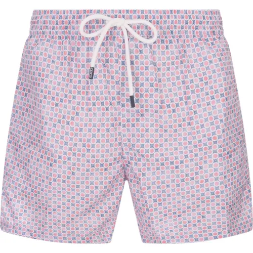 Beachwear, male, , Size: 2XL Pink Swim Shorts with Polka Dots - Fedeli - Modalova