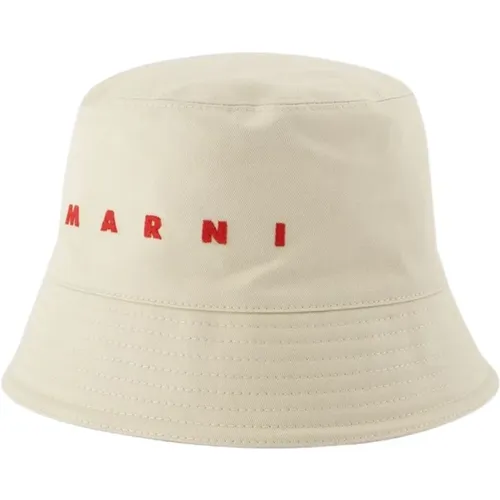 Hats, male, , Size: L Ivory Cotton Bucket Hat - Marni - Modalova