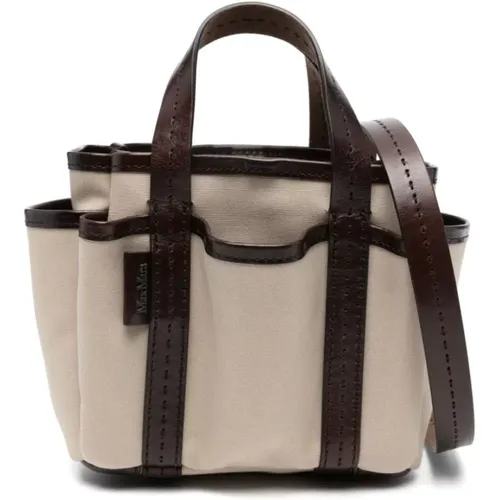 Canvas Leather Bag with Whipstitch Detailing , female, Sizes: ONE SIZE - Max Mara - Modalova