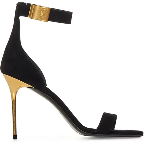 Suede Sandals with Gold Details , female, Sizes: 7 UK, 5 UK, 6 UK - Balmain - Modalova