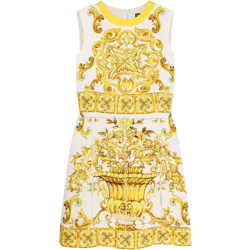 Yellow Silk Dress Back Zip Sleeveless , female, Sizes: L - Dolce & Gabbana - Modalova