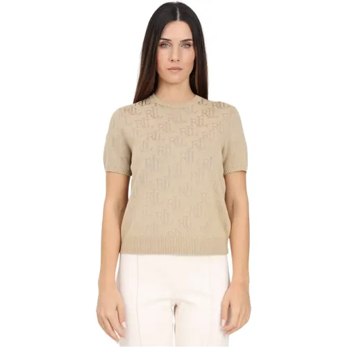 Kurzarm Jacquard Logo T-Shirt , Damen, Größe: L - Ralph Lauren - Modalova