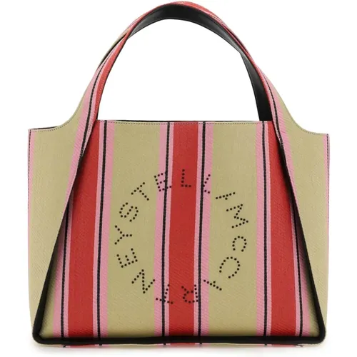 Striped Raffia Tote Bag with Stella Logo , female, Sizes: ONE SIZE - Stella Mccartney - Modalova