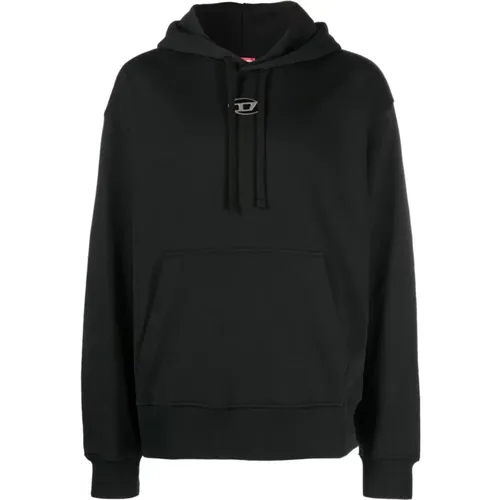 Logo-Plaque Baumwollhoodie, Schwarz , Herren, Größe: L - Diesel - Modalova