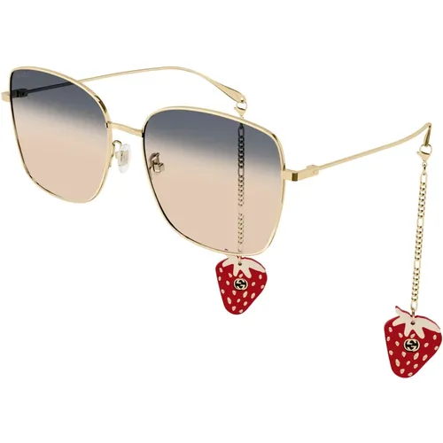 Gold/Grey Silver Shaded Sunglasses , female, Sizes: 60 MM - Gucci - Modalova