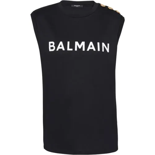 Chic Logo Print Sleeveless Top , female, Sizes: XS, M, L, S - Balmain - Modalova