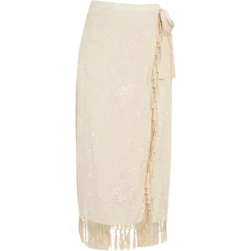 Embroidered wrap skirt with tassel trim , female, Sizes: S, XS - Semicouture - Modalova