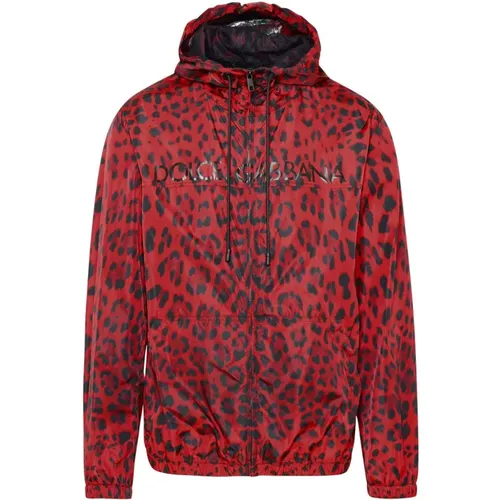 Hoodies, male, , Size: L Leopard Print Hooded Jacket - Dolce & Gabbana - Modalova