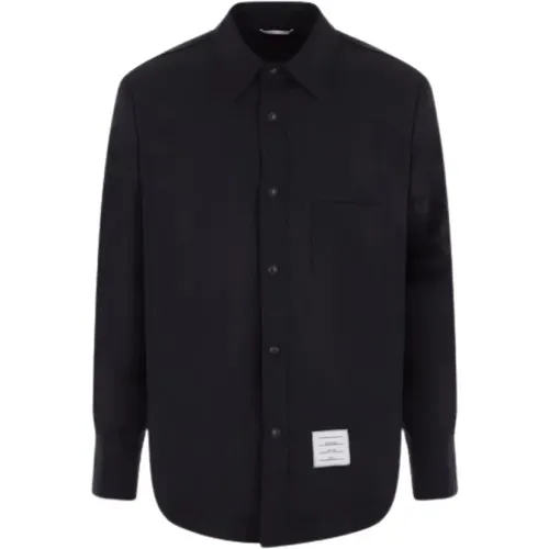 Dark Wool Coat with 4-Bar Detail , male, Sizes: M, L - Thom Browne - Modalova