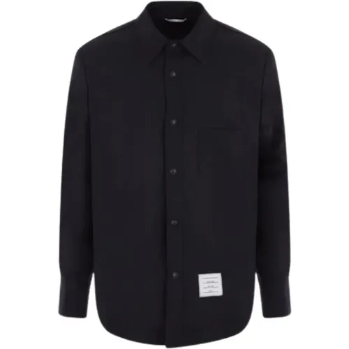Dark Wool Coat with 4-Bar Detail , male, Sizes: M, XL, L - Thom Browne - Modalova