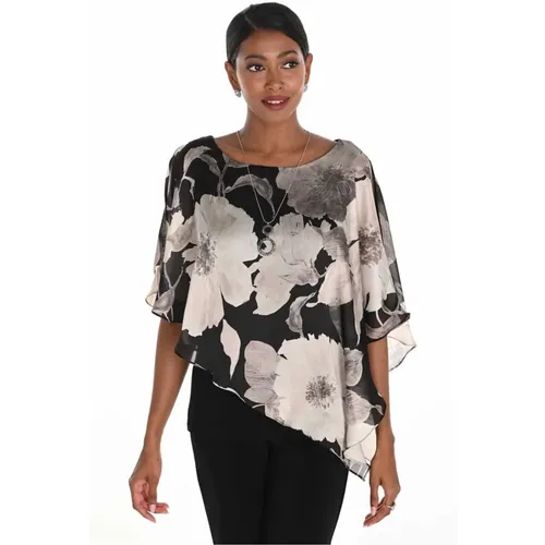 Blouses, female, , Size: XL Asymmetric Woven Top Black/Beige - Frank Lyman - Modalova