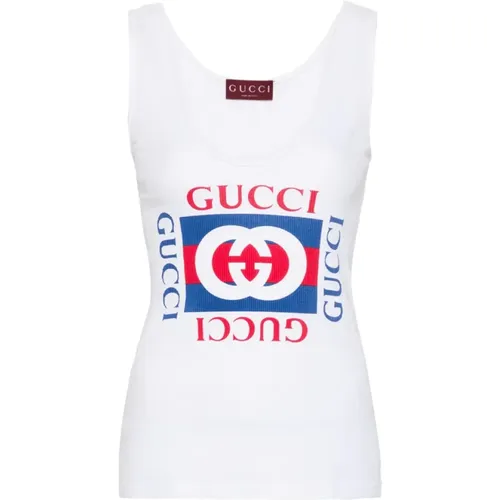 Weißes Interlocking G-Print Baumwolltop , Damen, Größe: XS - Gucci - Modalova