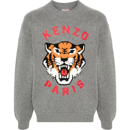 Tiger Motif Grey Sweater , male, Sizes: S - Kenzo - Modalova