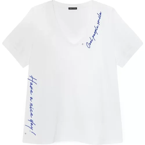Besticktes T-Shirt mit Strasssteinen - Fiorella Rubino - Modalova
