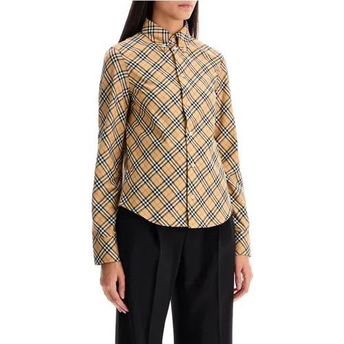 Slim Fit Kariertes Twill-Hemd , Damen, Größe: 3XS - Burberry - Modalova