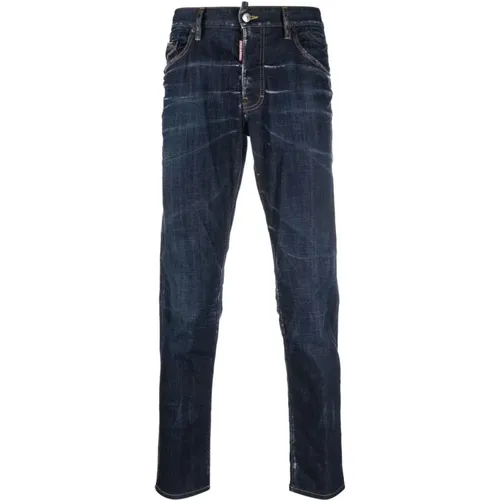 Slim-fit Jeans, male, , Size: XS Denim Jeans with Bleached Effect - Dsquared2 - Modalova