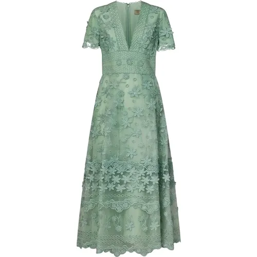 Grünes Kleid mit Blumenstickerei - Elie Saab - Modalova