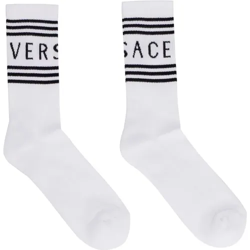 Logo Baumwollmischung Socken , Herren, Größe: M - Versace - Modalova