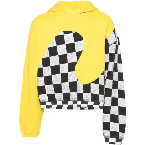 Hoodies, male, , Size: M Yellow Multicolour Check Hoodie Sweater - ERL - Modalova