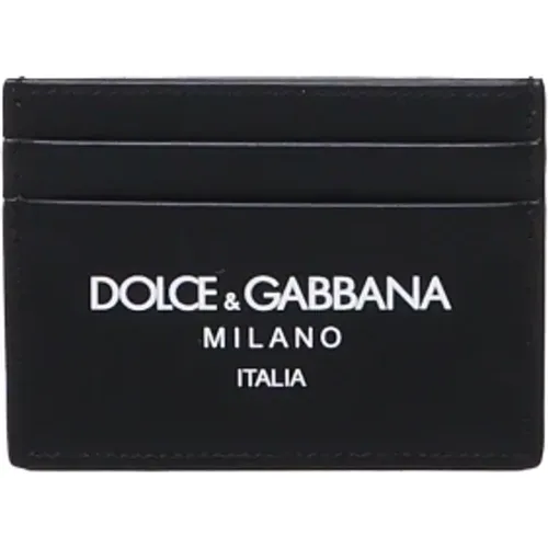 Wallets & Cardholders, male, , Size: ONE SIZE Leather Card Holder with Logo - Dolce & Gabbana - Modalova