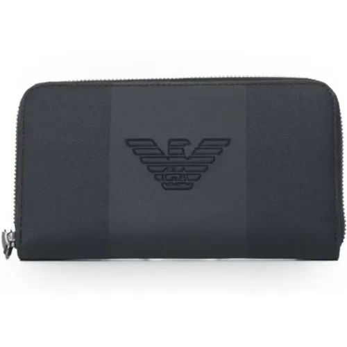Blue Men`s Wallet with Raised Eagle Logo , male, Sizes: ONE SIZE - Emporio Armani - Modalova