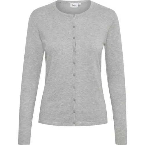 Pearl Grey Melange Cardigan , female, Sizes: S, L, M, XL - Saint Tropez - Modalova