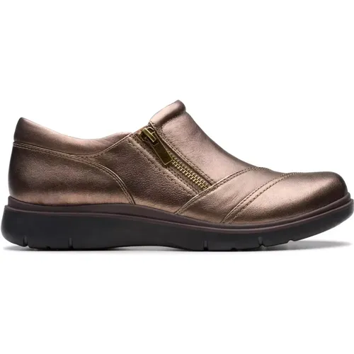 Bronzener Damen Loafer mit Reißverschluss , Damen, Größe: 37 1/2 EU - Clarks - Modalova