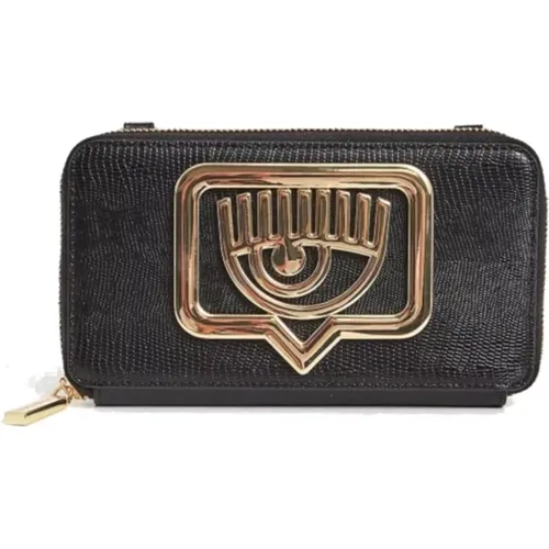 Eyelike Wallet with Golden Metal Logo and Chain Strap , female, Sizes: ONE SIZE - Chiara Ferragni Collection - Modalova