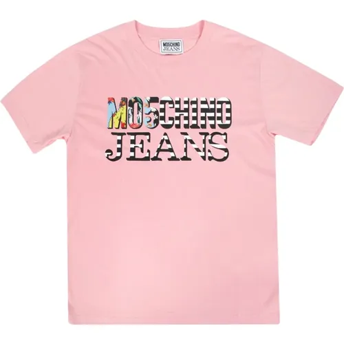 Baumwoll-T-Shirt mit Multicolor-Logo-Print - Moschino - Modalova