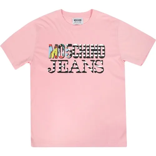 Baumwoll-T-Shirt mit Multicolor-Logo-Print , Damen, Größe: L - Moschino - Modalova