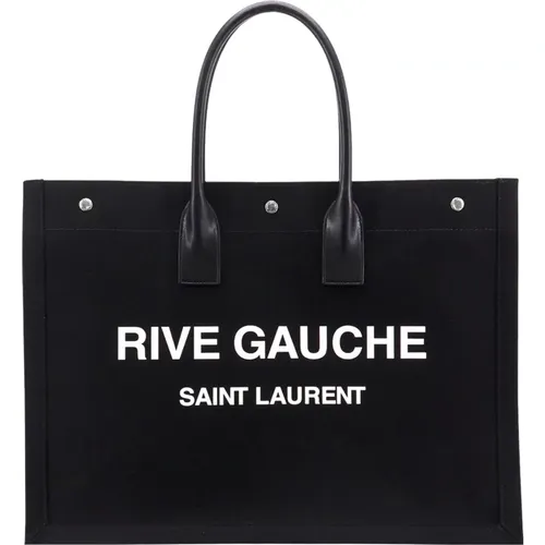Schwarze Leinenschultertasche mit Logoaufdruck - Saint Laurent - Modalova