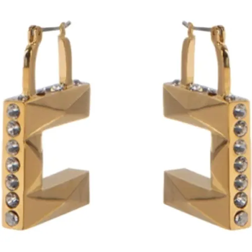 Geometrische Facettierte Ohrringe aus Goldenem Metall und Strass - Elisabetta Franchi - Modalova