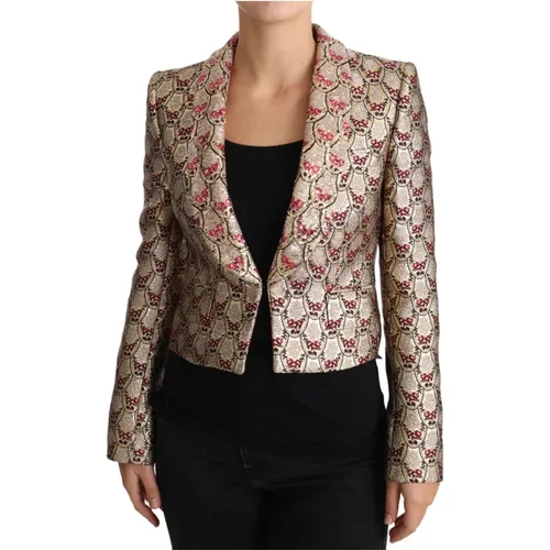 Blazers, female, , Size: 2XS Glamorous Floral Sequined Blazer - Dolce & Gabbana - Modalova