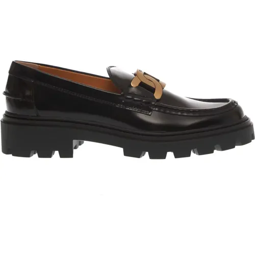 Leather Loafers with Chain Detail , female, Sizes: 5 1/2 UK, 6 1/2 UK, 6 UK, 5 UK - TOD'S - Modalova