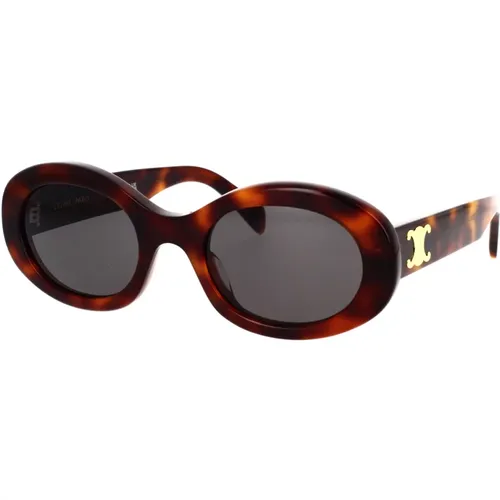 Stylish Oval Sunglasses with Havana Frame and Grey Lenses , female, Sizes: 52 MM - Celine - Modalova