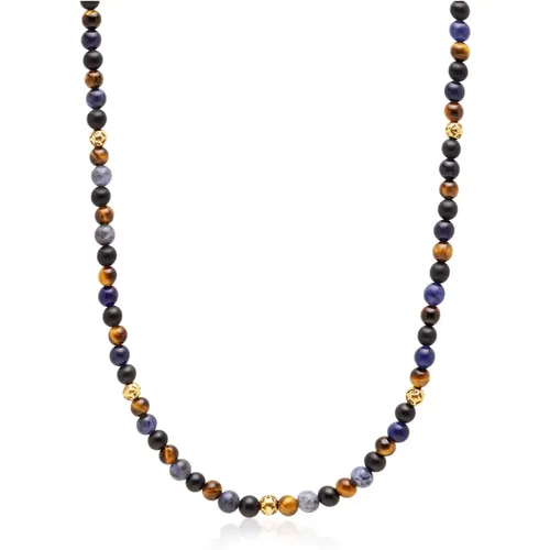 Handmade Beaded Necklace with Dumortierite and Brown Tiger Eye , male, Sizes: ONE SIZE - Nialaya - Modalova