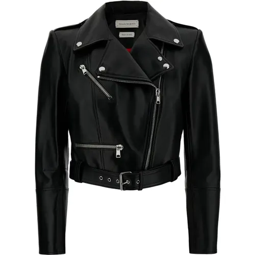 Biker Jacket with Revers Collar , female, Sizes: 2XS, S - alexander mcqueen - Modalova