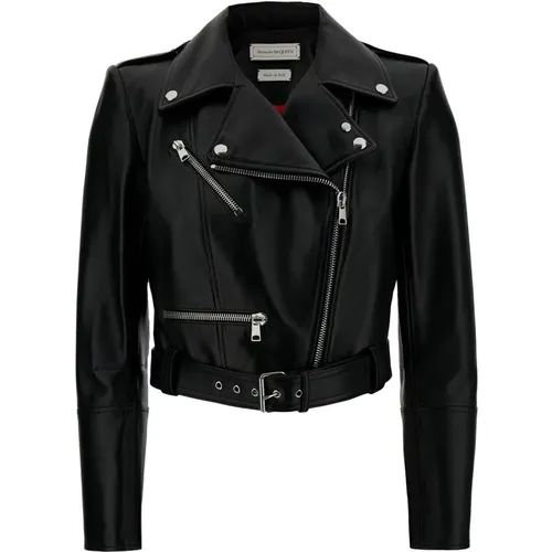 Biker Jacket with Revers Collar , female, Sizes: 2XS, XS - alexander mcqueen - Modalova