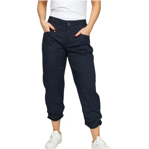 Gekürzte Navy Hose mit Rüschen Saum , Damen, Größe: L - 2-Biz - Modalova